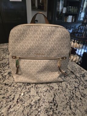 Michael Kors Cream Logo Canvas Backpack
